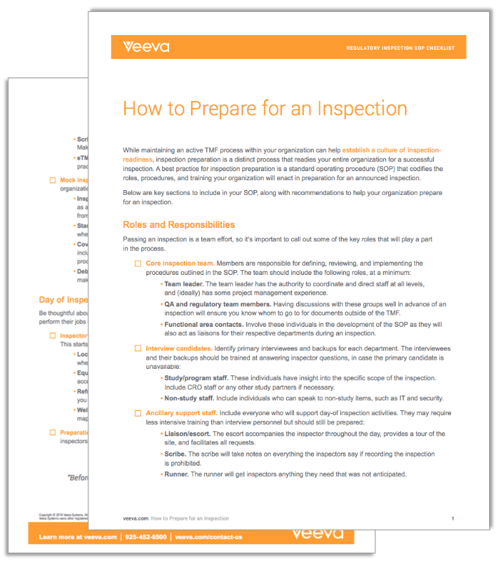 Veeva Regulatory Inspection SOP Checklist Thumbnail
